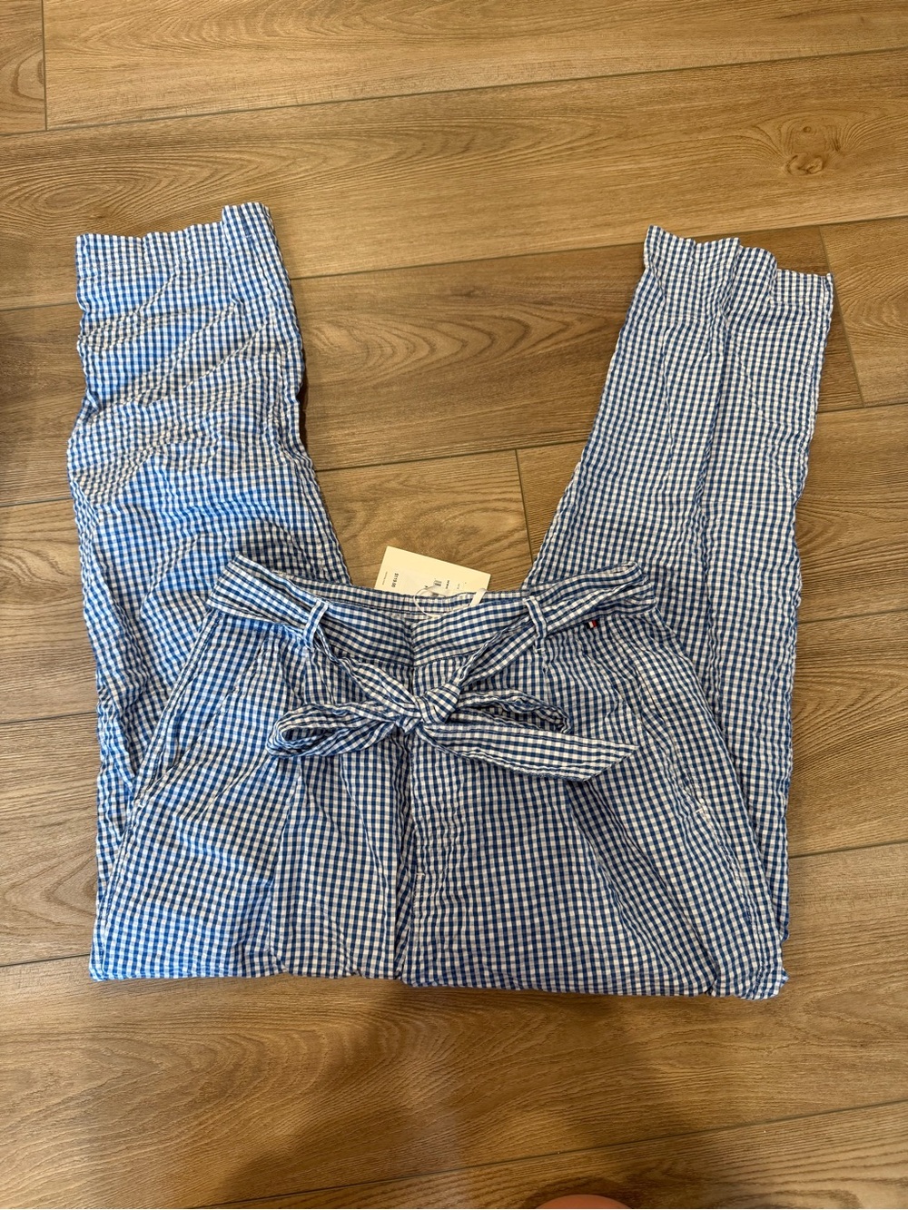 Tommy Hilfiger Blue White Gingham Paperbag Waist Pants